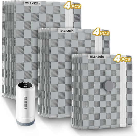 12 Pack Vacuum Storage Bags for Travel with Digital Display Air Pump,Carry-on Packing Bags for Luggage and Suitcase,Space Saver for Clothes by AHAEHIBO