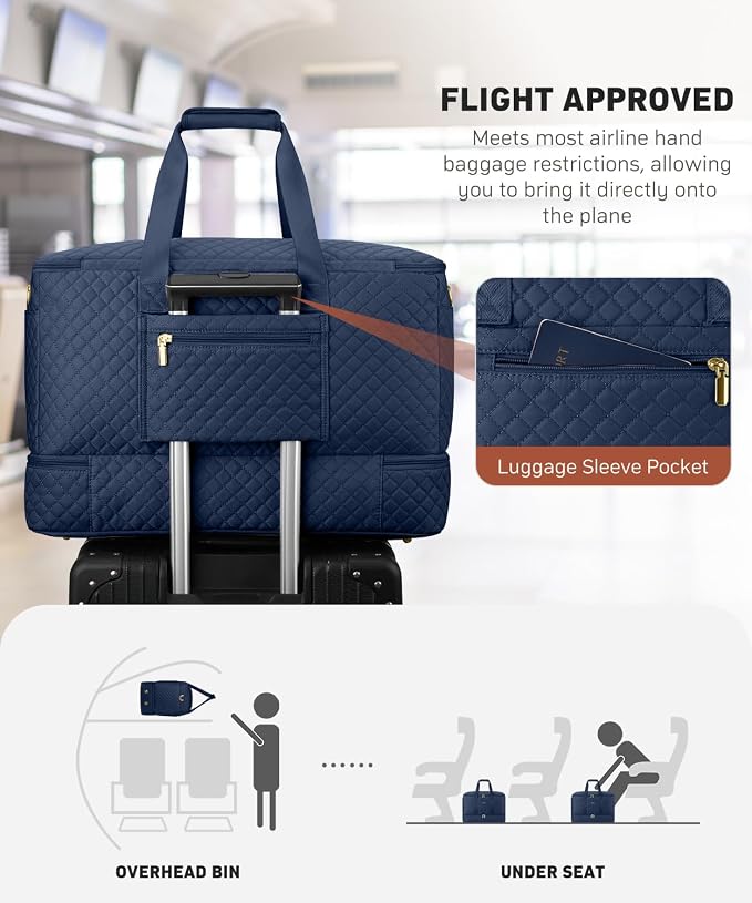 Duffle Bag for Travel, 40L Weekender Bag with Shoe Compartment, Carry On Overnight Bag for Women with Toiletry Bag Duffel Bags with Wet Pocket for Gym Hospital Bags for Labor and Delivery Navy - Image 6