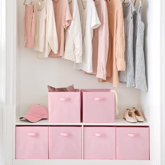 Cupic Cupid 6-Pack 13x13 Cube Storage Bins, Storage Cube Organizer, Pink | Foldable, Reinforced Front Handle, Holds Clothes, Toys, Blankets, Fits Closet, Cube Shelves, Nursery, Bedroom - Image 4