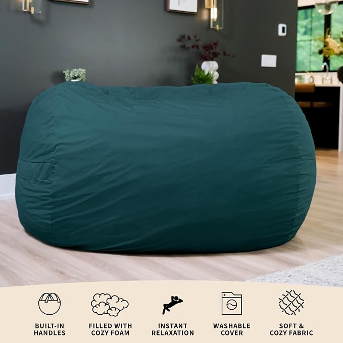 Big Joe Fuf 8Ft Giant Foam Bean Bag Chair, Oversized Couch with Removable Cover for Kids, Teens, Adults, Deep Sea Lenox, 8 Foot | Premium Shredded Foam Filled, Velveteen, Adult-Sized Comfortable Seating, Supports Up to 300 lbs - Image 6