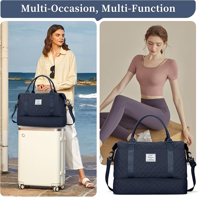Weekender Bags for Women, Travel Duffel Bag with Shoes Compartment | Overnight Bag with Toiletry Bag, Carry on Personal Item Bag for Travel Business Trips Sport Hospital,Grid Travel Bag Set - Image 7