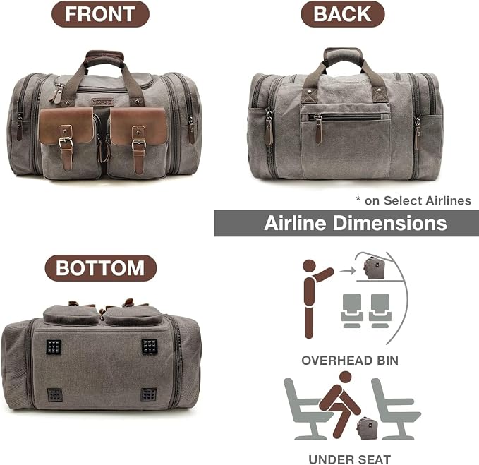 Wildroad Canvas Duffle Bag - 60L Expandable Weekender Overnight Travel Bag | Gifts for Men, Holiday Birthday Gift for Dad, Husband & Partner, Carry-on Size - Image 5