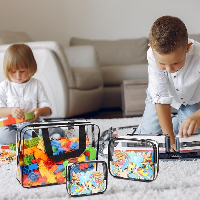 18 Packs Toy Storage Bags with Labels, Clear PVC Puzzle Storage Bags, Waterproof Travel Toy Organizer Bags with Zipper for Building Blocks Kids Books (3 Size) - Image 7
