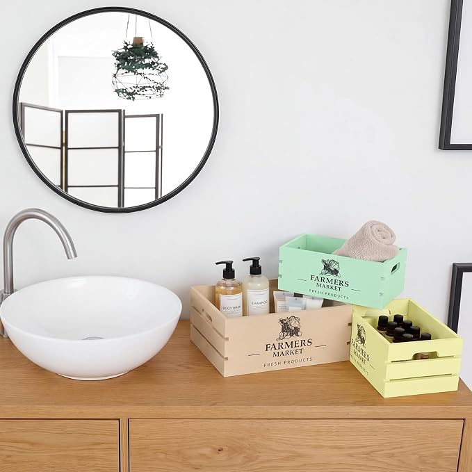 Barydat Set of 5 Wood Crates for Display Decorative Nesting Wooden Crate Storage with Handles Vintage Farmhouse Style Decorative Boxes Multipurpose Fruits Vegetables Boxes (Pastel,Elegant) - Image 6
