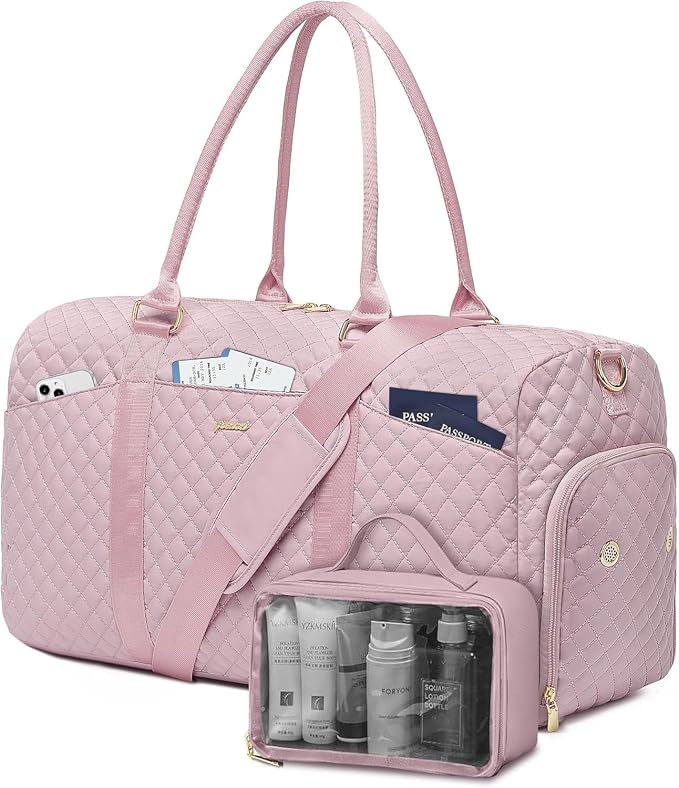 Women Weekender Travel Duffle Bag: Travel Duffel Overnight Bags with Shoe Compartment Large Carry on Tote with Toiletry Bag Weekend Traveling Yoga Gym Hospital Bag for Women with Wet Pocket Pink by FOCDOD