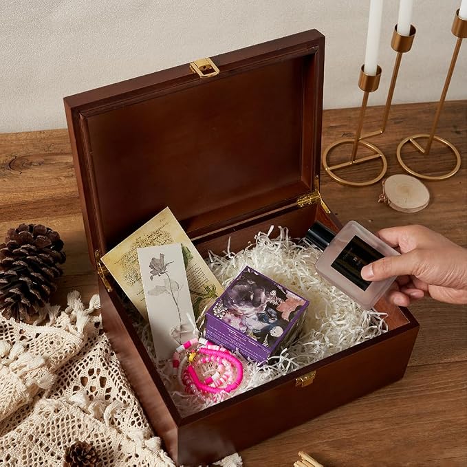 Larger Wooden Memory Keepsake Box with Hinged Lid & 8x10 Photo Frame Inside Lid – Decorative Storage Box With a Hinge Lids for Pictures, Letters & Time Capsule – Wooden Gift Box, 5.3” x 8.6” x 11.7” - Image 6