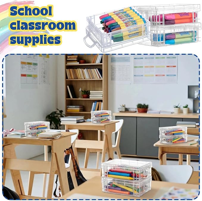 Suzile 40 Pcs Plastic Crayon Boxes Holds 24 Crayon with Snap Lid Storage Container Clear Stackable Case for School Office Classroom Supplies Pen Pencil Craft(Clear) - Image 5