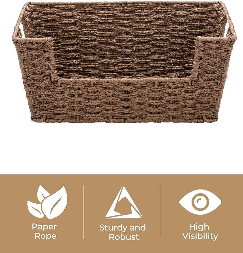 StorageWorks Pantry Baskets for Shelves, Wicker Baskets, Brown Paper Rope | Pantry Baskets for Patato and Onion Storage, Stackable Wicker Basket Organizer for Shelf, Woven Basket for Storage, 2-Pack - Image 3
