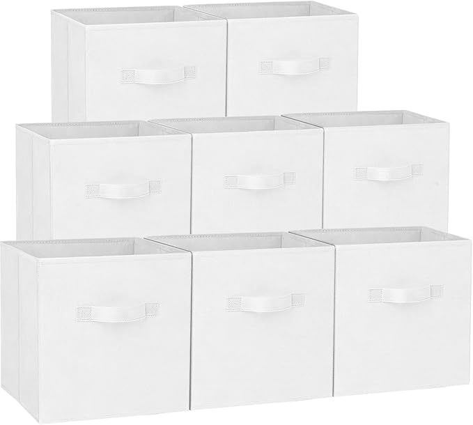 Storage Cubes - 13 Inch Heavy Duty Fabric Storage Bins for Shelves Closet Cube Organizer - 8 Pack Collapsible Cube Storage Bins Baskets for Clothes Blankets Toys - Nursery Organization (White) by Criusia