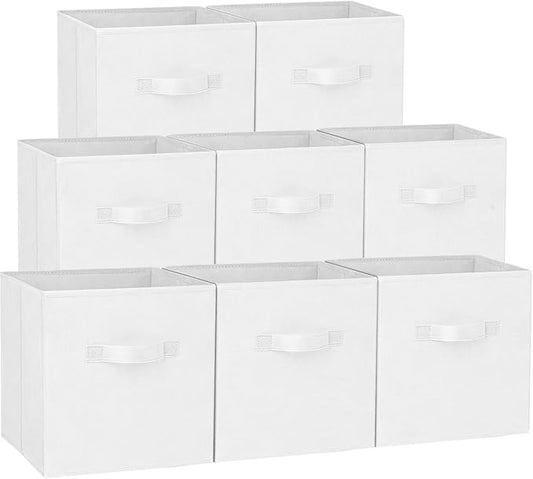 Storage Cubes - 13 Inch Heavy Duty Fabric Storage Bins for Shelves Closet Cube Organizer - 8 Pack Collapsible Cube Storage Bins Baskets for Clothes Blankets Toys - Nursery Organization (White) by Criusia