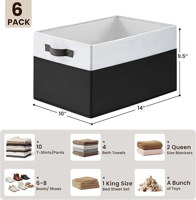 6 Pack Closet Organizers and Storage Bins, Cute Dorm Room Essentials for Clothes Beddings Bags, Under Bed Storage Containers, Apartment Essentials Baskets for Organizing (14L*10W*9.5H) - Image 2