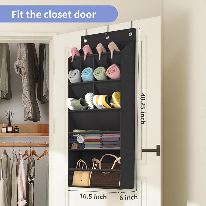 2 Pack Over the Door Shoe Organizers, Hanging Shoe Organizers Large Pockets | Shoe Holder Hanging Shoe Rack for Closet Shoe Organizer for Wall, Over Door Organizer with 28 Pockets for Boot, Sneaker Black - Image 6
