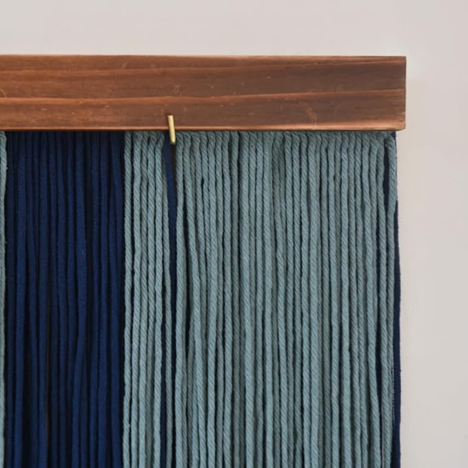 Jakalin Macrame Wall Hanging Boho Yarn Tassel Blue Modern Decor 39"x39" | Hand-dyed navy ombre, Wood dowel, Fringe tassels, Wall decor for living room, bedroom, apartment，Handmade yarn fiber deocr - Image 6