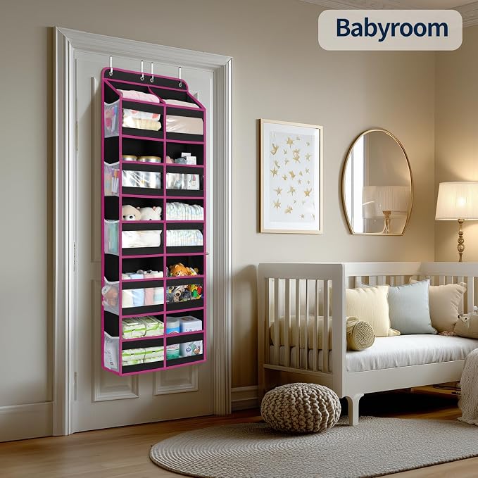 Yecaye 5-Tier Over The Door Organizer Dual-Column, 80lbs Load Over The Door Storage of 10 Compartments, Heavy Duty Door Organizer Hanging for Bedroom Closet Dorm Bathroom Pantry, Black and Pink 1 Pack - Image 6