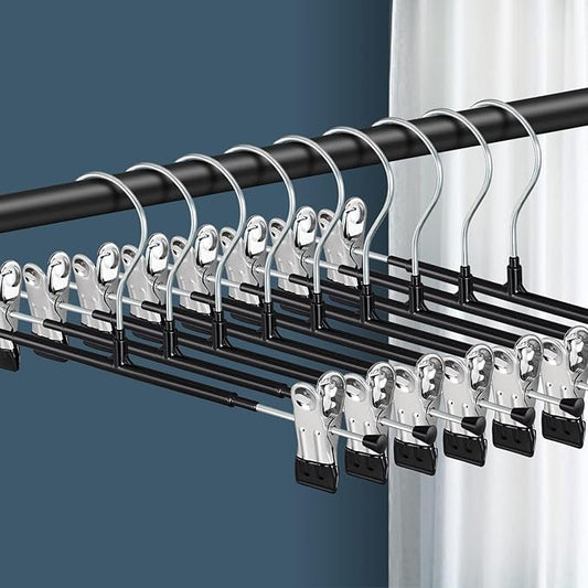 14 Inch Heavy Duty Pants Skirt Hangers with Clips, Black, 60 Pack | Metal,Space Saving,Adjustable,Hanger for Jeans Shorts Clothes Slacks Trousers,For Adult,Men,Women,Children,Non Slip by BUMODEL