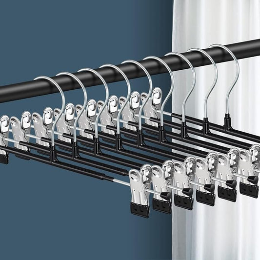14 Inch Heavy Duty Pants Skirt Hangers with Clips, Black, 20 Pack | Metal,Space Saving,Adjustable,Hanger for Jeans Shorts Clothes Slacks Trousers,For Adult,Men,Women,Children,Non Slip by BUMODEL