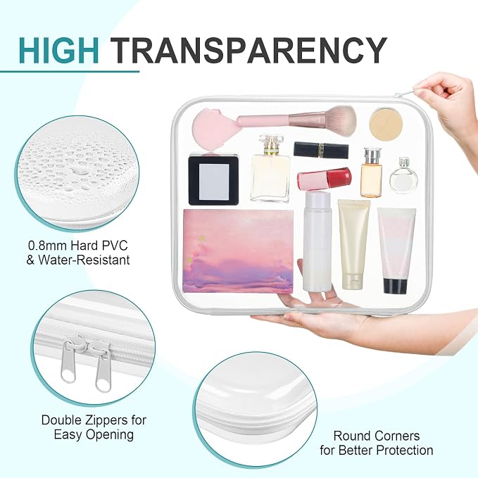 Sanwuta 6 Clear Hard Zipper Case,Clear,Three Sizes | Pencil Case Pouches ,Makeup Bag,Plastic Toiletry Diaper Bag ,Travel Toy Storage,Waterproof Organizer Bins - Image 3