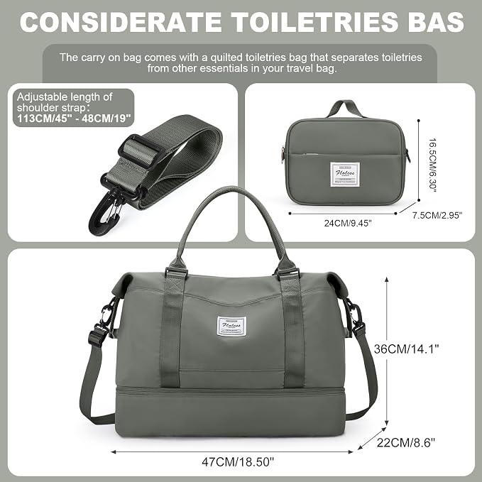 Weekender Bags for Women, Travel Duffel Bags with Shoe Compartment,Personal Item Travel Bag for Airlines, Carry on Overnight Tote Bag for women with Toiletry Bag, Olive Green - Image 3