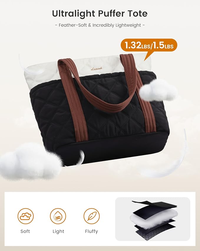 LOVEVOOK Puffer Tote Bag for Women, Puffy Work Handbag with Cup Holder, Travel Carry On Bag with Zipper for Teacher Nurse Gym - Image 5