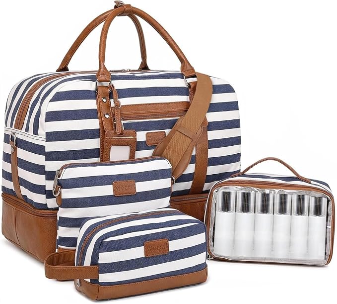 4PCS Weekender Bags for Women Large Overnight Weekend Travel Duffel Bags | Travel Bag Carry-on Tote Hospital Bag with Shoe Compartment Crossbody Toiletry Bag for Travel Business Gym Water Resistant by Wogarl