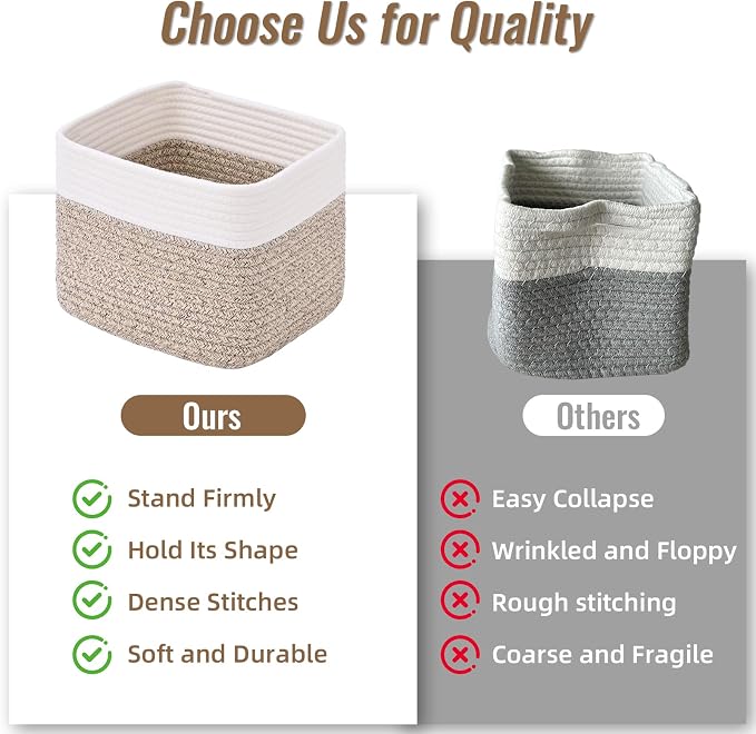 3 Pack Cube Storage Bin, 9”x9”x7” Cotton Rope Woven Baskets for Organizing Toys Clothes Towels, Square Gift Storage Baskets for Shelves, Nursery, Closet, Bathroom, Pantry (White & Jute) - Image 8