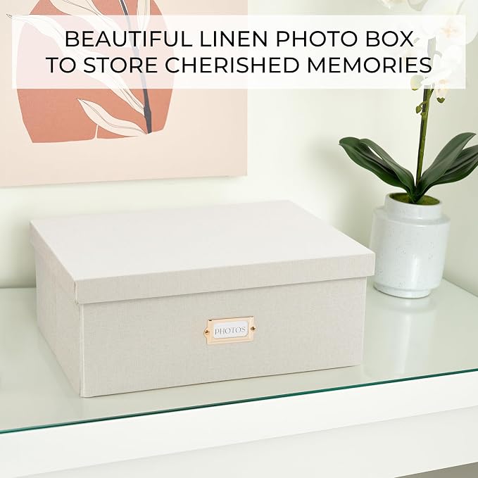 Decorative Photo Storage Box - Sturdy Linen Organizer Holds 1700 Photos | Organizer with Dividers Stores Up to 5x7 1700 Pictures - Portable Scrapbook Storage Containers with Lid - Image 7