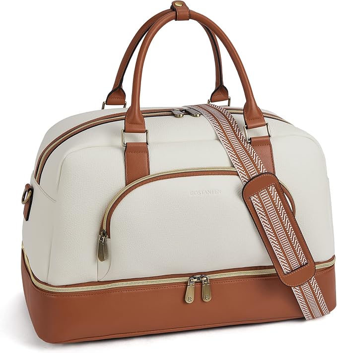 BOSTANTEN Weekender Bags for Women Travel Leather Overnight Bags | Shoe Compartment, Trolley Sleeve, Fits Under-seat, Airline-Friendly Carry-on Size, Designer, Weekend Getaways, Business Trip by BOSTANTEN