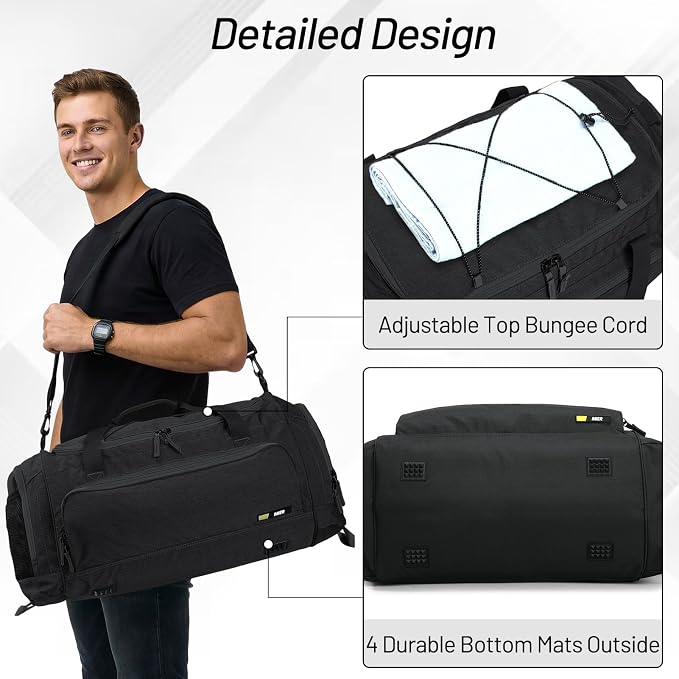 MIER Large Gym Bag for Men 60L Duffel Bag with Shoe Compartment | Lightweight & Durable Sports Duffles; Suited for Workout Fitness Travel Weekender; Water Resistant; Adjustable Shoulder Strap - Image 4
