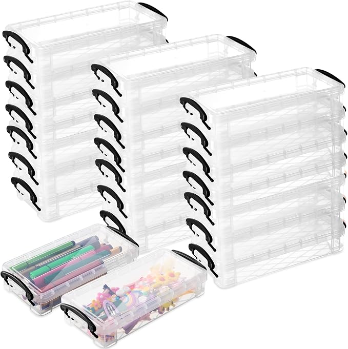 Gueevin 24 Pcs Large Capacity Plastic Pencil Box Clear Plastic Pencil Case Crayon Box with Snap Tight Lid Watercolor Pen Storage Brush Organizer Drawing Tools Container (Black) by Gueevin