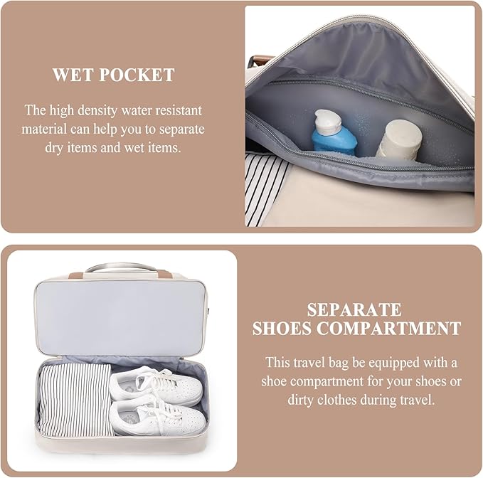 Weekender Bags for Women, Personal Item Travel Bag with Shoes Compartment | Overnight Travel Duffel Bag with Toiletry Bag, Airplane Friendly Carry-On Bag - Image 4