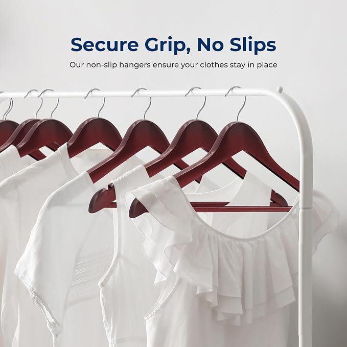 SereneLife 10-Pack Wooden Coat Hangers – Durable Suit Hangers with 360° Swivel Hook & Notches – Slim Design for Sweater, Shirts, Jackets, Dresses, and More - Image 3