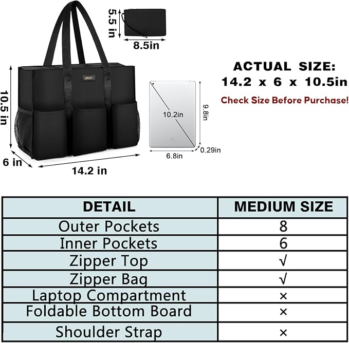 IBFUN Utility Tote Bag with 24 Pockets, Large Teacher Travel Tote for Women | Large Work Tote Bag 2pcs with Zipper for Travel Daily School Teacher Nurse, Large Lightweight Laptop Shoulder Bag Handbag - Image 3