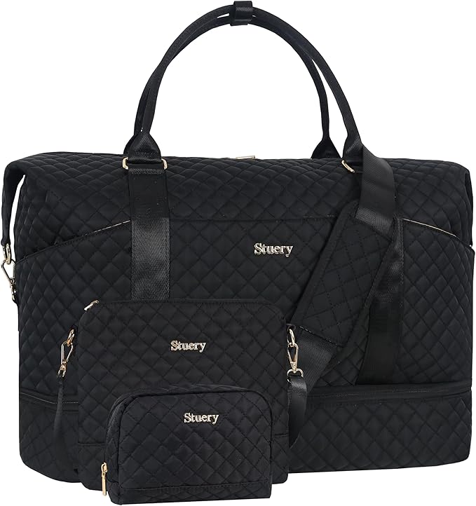 Weekender Bag, Large Travel Duffel Bag for Women, Carry on Overnight Bag with Shoe Compartment and Toiletry Bags by Stuery