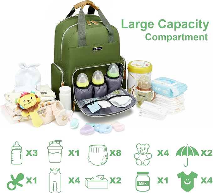 Diaper Bag Backpack with Changing Station, Baby Diaper Organizer Travel Bag | Large Capacity Diaper Bag for Moms Dads - Fold Out Changing Pad, Insulated Pockets, Stroller Straps, Baby Eessentials - Image 7