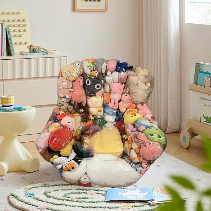Bean Bag Stuffed Animal Storage Waterproof PVC Clear Bean Bag with Zipper Stuffable for Kids Toddler Armchair for Organizing Kids Rooms Stuffed Animal Storage Toy Bags Bath Toy - Image 6