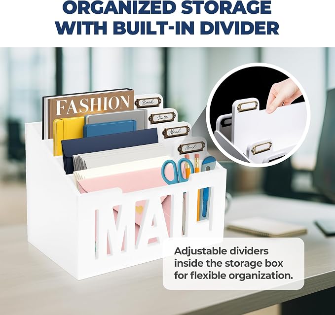 Mail Organizer Countertop, Desktop Mail Sorter with 4 Slots & Labels, White | Bills, Letters, Envelopes & Receipts - Image 5