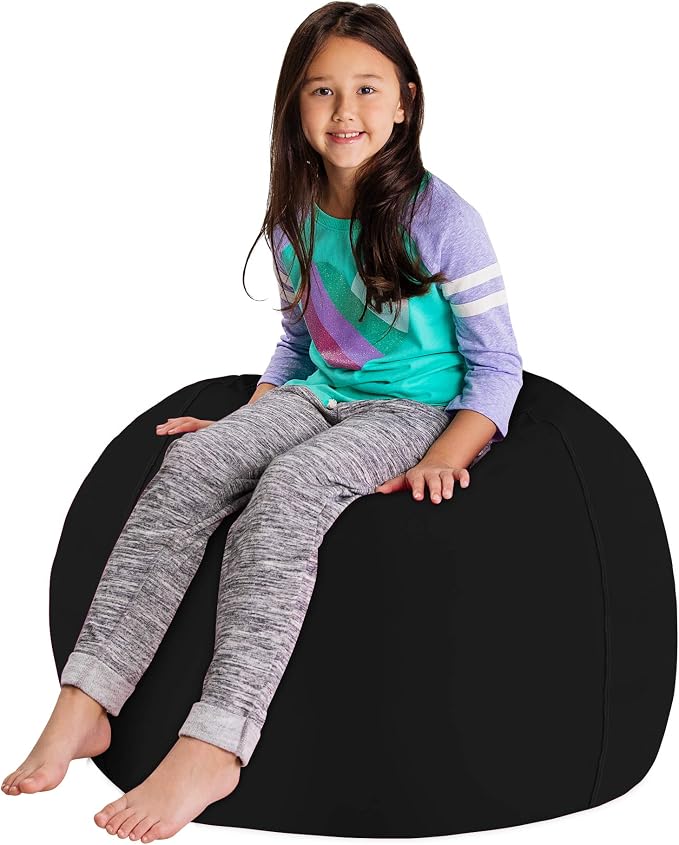 Posh Stuffable Kids Stuffed Animal Storage Bean Bag Chair Cover - Childrens Toy Organizer, Large 38" - Solid Black - Image 4