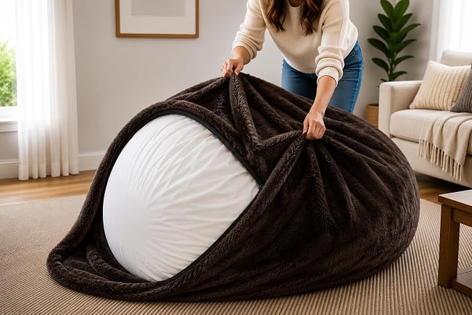 ULTIMATE SACK | 6 Ft Bean Bag Chair Replacement Cover Only | Brown Fur | Removable Washable Cover only by ULTIMATESACK