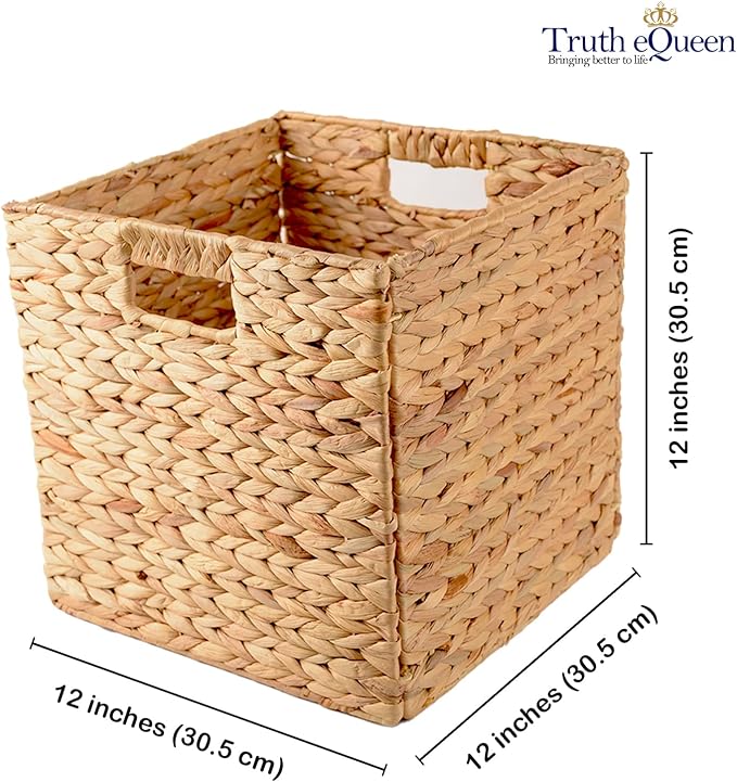 Water Hyacinth Storage Baskets For Shelves, Wicker Baskets For Organizing Bins For Shelves, Wicker Basket Organizer, Cestas Para Organizar (Hyacinth Storage 12in Set 6) - Image 2