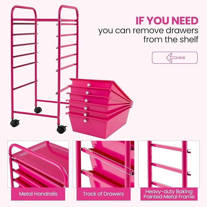 Giantex 6 Storage Drawer Cart Rolling Organizer Cart for Tools Scrapbook Paper Home Office School Multipurpose Mobile Utility Cart (Macaron) - Image 5