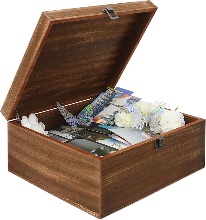 Large Wooden Keepsake Storage Box with Lid for Wedding Treasure Decorative | 10.4x12.4x5.3 Inches can Hold 8.5x11 Certificates Photos Baby Keepsakes, Vintage Case with Black Velvet Base by FramePro