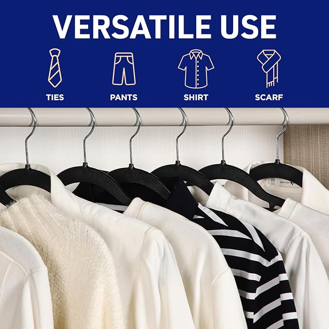 Lifemaster Versatile Clothes Hanger Set - 50 Pieces Space-Saving Dry and Wet Clothes Hanger Set with 360° Swivel Hook and Non-Slip Rubber Design - Black - Image 7