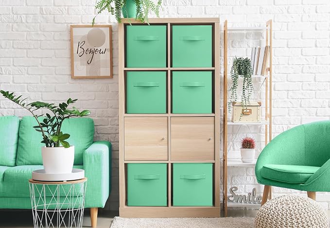 Sorbus Foldable Storage Cubes - 6 Fabric Baskets for Organizing Pantry, Closet, Shelf, Nursery, Playroom, Toy Box, Cubby - 11 Inch Dual Handle Collapsible Closet Organizers and Storage Bins (Teal) - Image 4