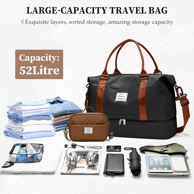 Weekender Bags for Women,Personal Item Travel Bag with Shoes Compartment | Overnight Travel Duffel Bag with Grid Toiletry Bag,Carry-On Bag,Extra Large - Image 3