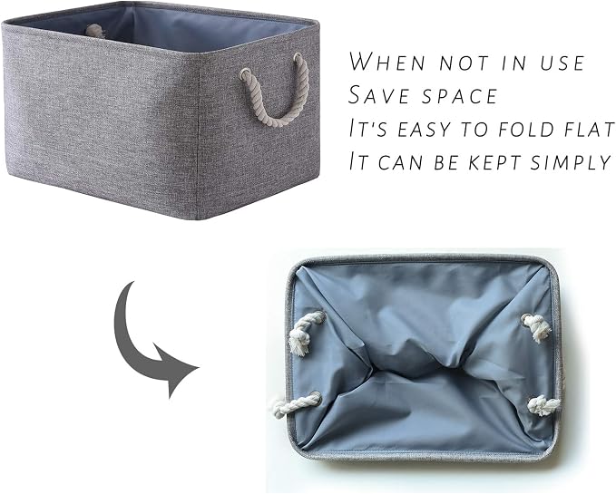 TcaFmac Storage Bins for Organization - Large 3 Pack Canvas Storage Basket for Shelves with Handles, Collapsible Baskets for Organizing for Closet Dog Laundry (Grey 16x12x8 inch) - Image 5