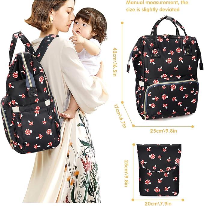 MCWTH Mushroom Diaper Bag Backpack Set for Baby Girls Mom, Large Capacity Multi-Function Nappy Bags Organizer - Image 2