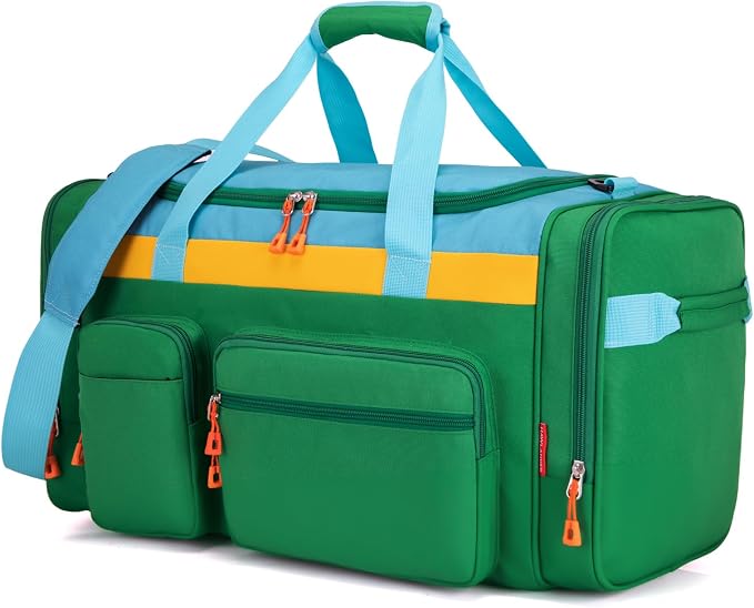Large Kids Duffle Bag for Travel, Overnight or Weekend, Green Y | Roomy Size: 22.0"L x 12.0" H x 12.0"W, Made of Thick Polyester Fabric - Image 2