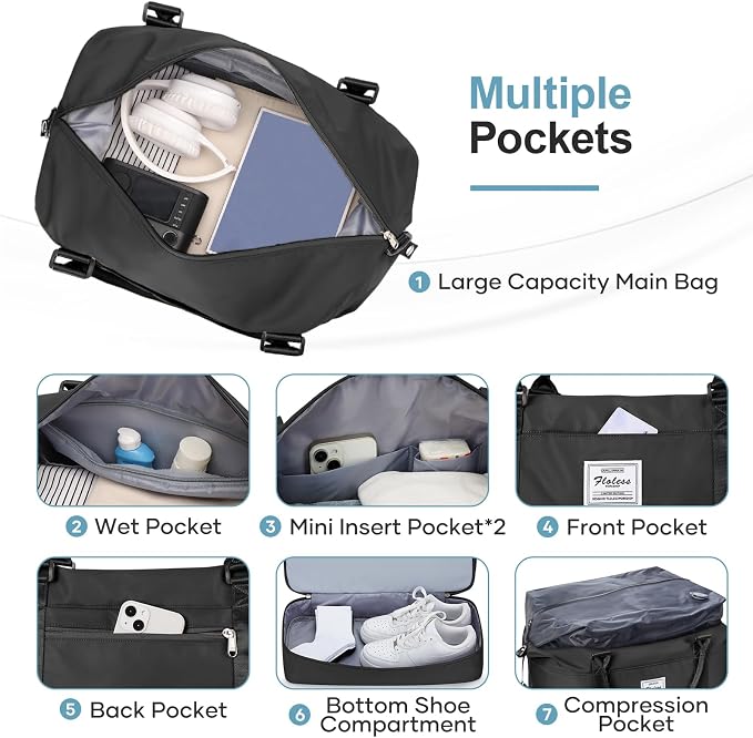Weekender Bags for Women, Personal Item Travel Bag with Shoes Compartment | Vacuum Overnight Travel Duffel Bag with Air Pump & Compression Pocket - Image 7