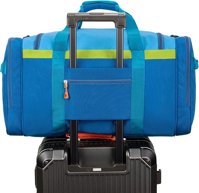 Large Kids Duffle Bag for Travel, Overnight or Weekend, Blue | Roomy Size: 22.0" L x 12.0" H x 12.0" W, Made of Thick Polyester Fabric - Image 3