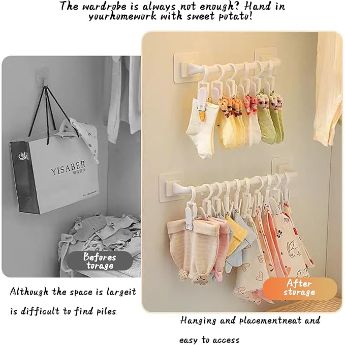 Kid Pants Hanger Organizer with 10 Clips - White & Plastic | Baseball Cap Display Holder, Closet Rail Wall Mounted Door Rack for Drying Baby Socks, Towel, Hats, Toddler Leggings - Image 6